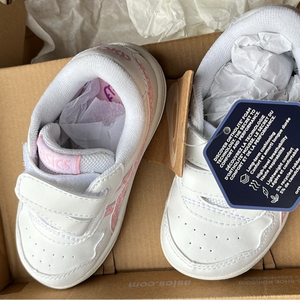Asics White and Pink Sneakers with Velcro Closure